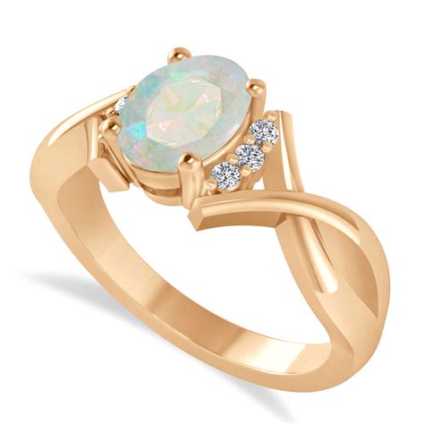Oval Cut Opal And Diamond Engagement Ring With Split Shank 14k Rose Gold