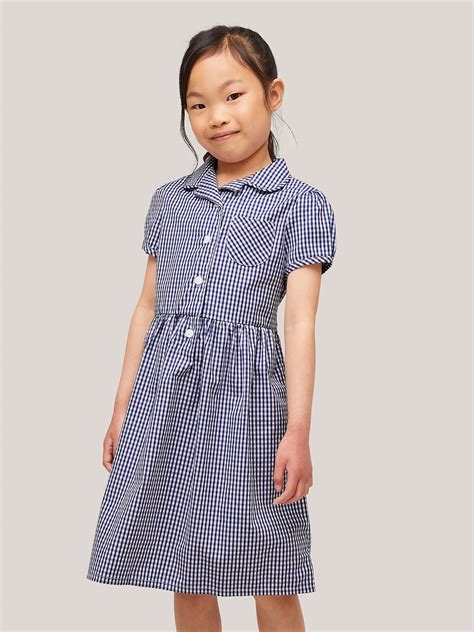 John Lewis And Partners School Belted Gingham Checked Summer Dress Navy