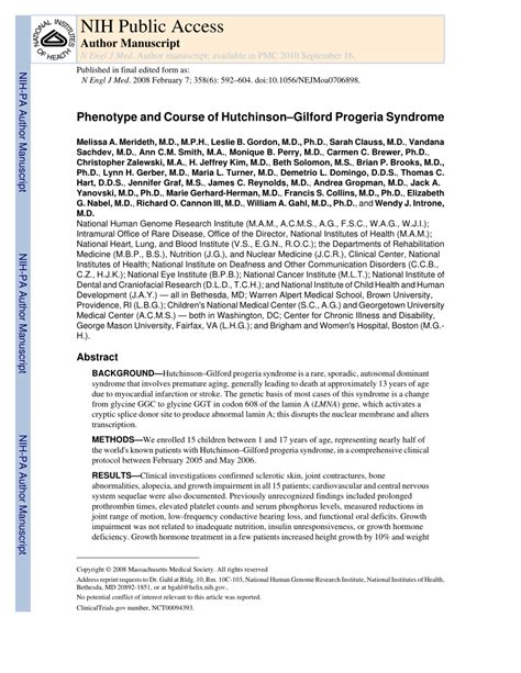 Hutchinson Gilford Progeria Syndrome Review Of The Phenotype Pdf