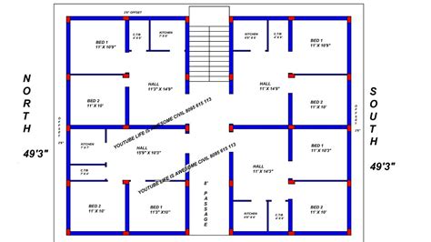 60 X 40 West Face 2bhk 4 Rental Portion House Plan Map Naksha Design