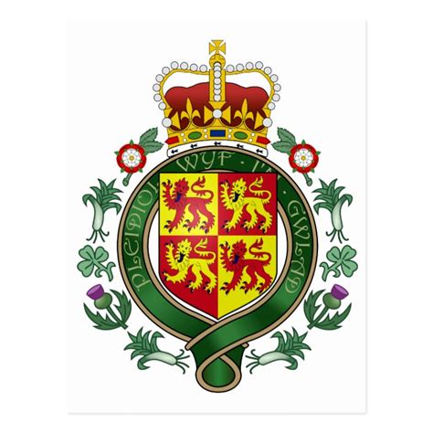 Royal Wales Official Coat Of Arms Heraldry Symbol Postcard Uk