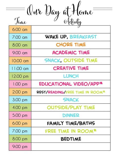Kids Summer Schedule Daily Routine Chart For Kids Daily Routine