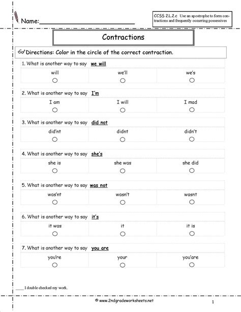 12 Contractions Using Not Worksheets