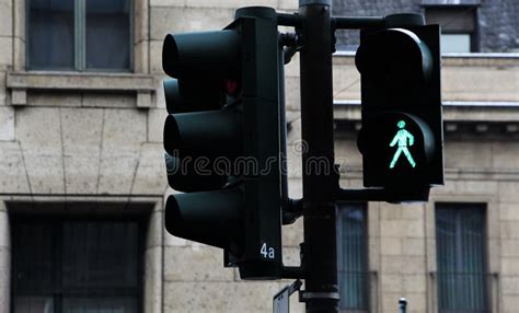 Pedestrian Crossing Lights And Traffic Lights Green Stock Photo