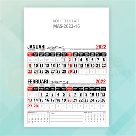 Template Desain Kalender Vector Editable Lengkap Dengan Kalender