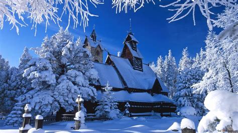 Snow Covered Church In The Woods Hd Wallpaper Download