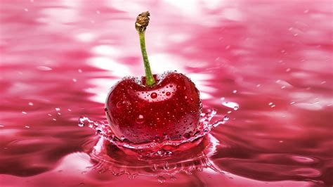 Red Cherry Water Drops Of Water Nature High Quality