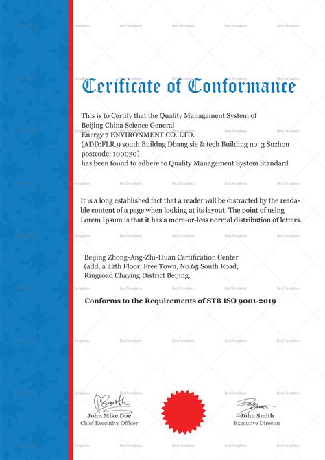 Quality Conformance Certificate Design Template In Psd Word