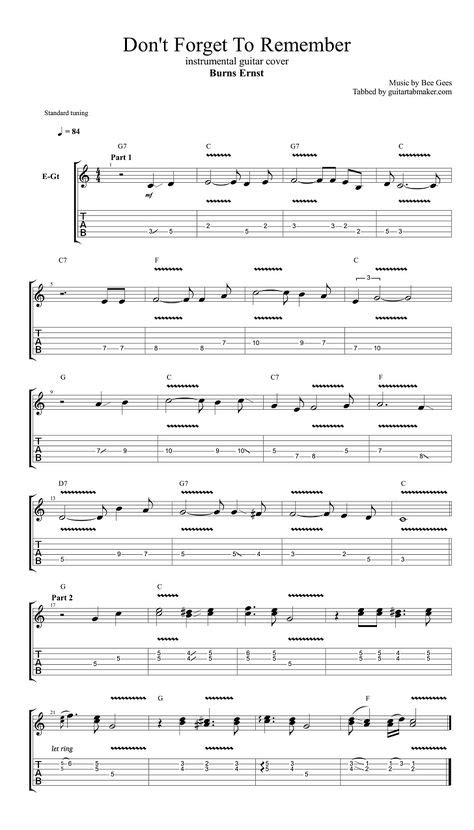 Bee Gees Dont Forget To Remember Guitar Tabs Instrumental Guitar