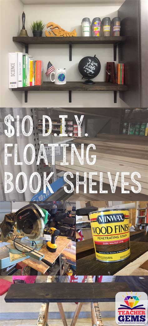 Also available are hidden brackets which consist of a wall mounted plate and a metal rod at 90 degrees that is inserted into the shelf, supporting the weight at that point. $10 D.I.Y. Floating Book Shelves | Floating books ...