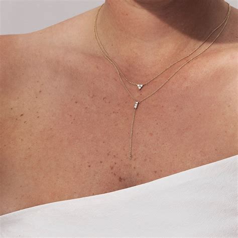 Diamond Y Necklace In Solid Gold Dainty Lariat Drop Chain Etsy
