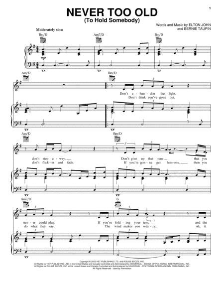 never too old to hold somebody by leon russell bernie taupin digital sheet music for piano