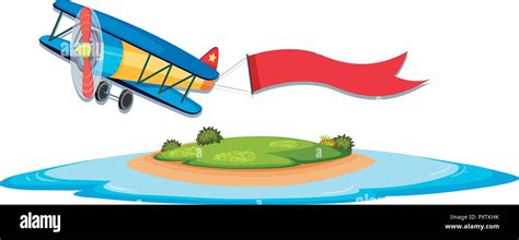 Scene With Airplane Flying Over Island Illustration Stock Vector Image
