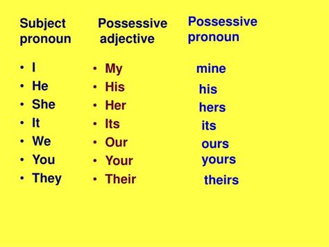 Ppt Subject Possessive Pronoun Adjective Powerpoint Presentation
