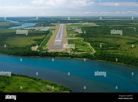 Landing Strip Of The King Salmon Airport By The Naknek River Alaska