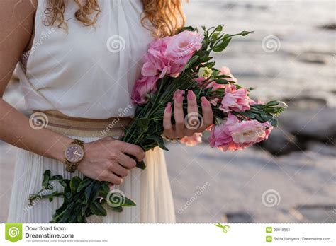 Woman Hands Holding Pink Eustoma Stock Image Image Of Flower