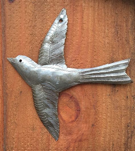 Set Of 5 Small Birds Flyinghaitian Recycled Metal Drum Wall Art