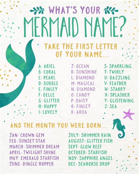 Mermaid Party Game Printable Whats Your Mermaid Name Game Mermaid