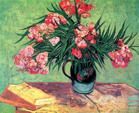 Nature Morte Vase Avec Lauriers Roses Et Livres Vincent Van Gogh ️