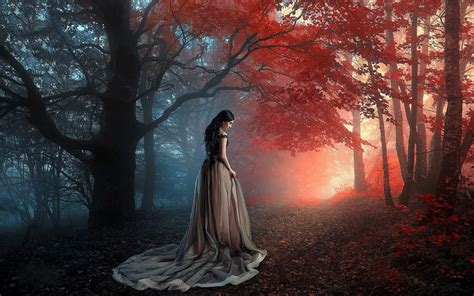 Woman In Autumn Forest