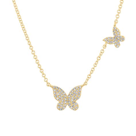 K Solid Gold Two Tone Butterfly Necklace Adjustable Length Town