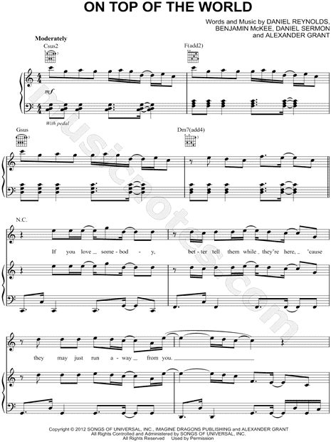 Imagine Dragons On Top Of The World Sheet Music In C Major