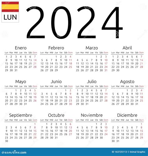 Calendario 2024 Español Lunes Ilustración Del Vector Ilustración De