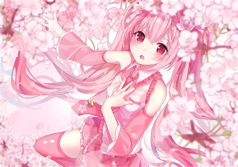 Hatsune Miku Pink Hair Sakura Blossom Twintails Vocaloid Cute