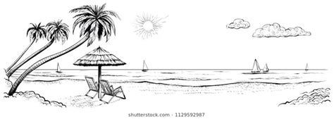 Panoramic Beach View Vector Illustration Of Seaside Promenade With