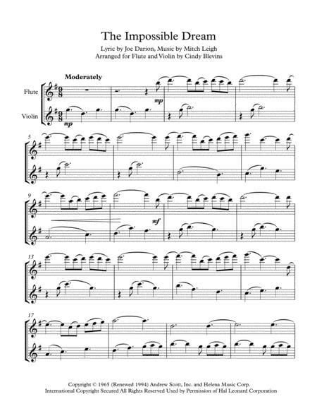 The Impossible Dream Arranged For Flute And Violin Sheet Music Pdf