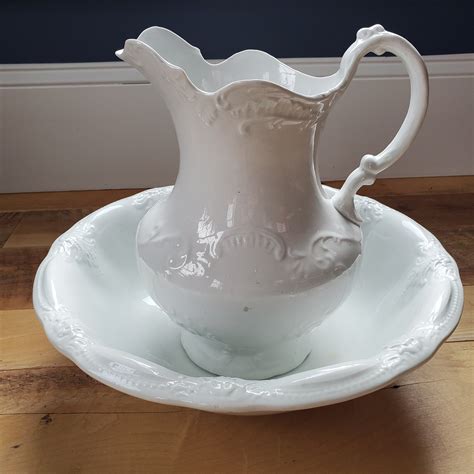 Antique White Porcelain Pitcher With J G Meakin Ironstone Wash Basin