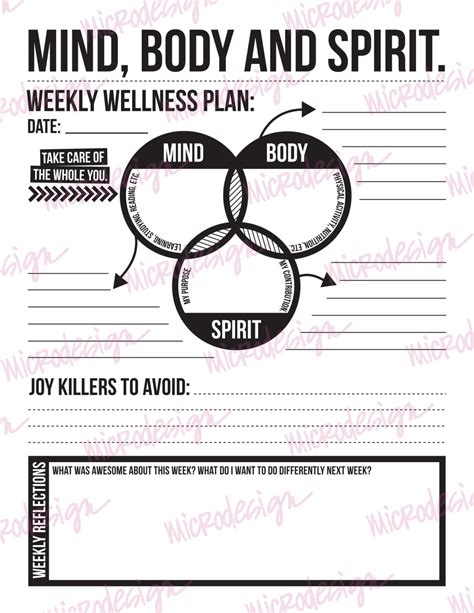 Mind Body Spirit Weekly Wellness Plan Downloadable Goal