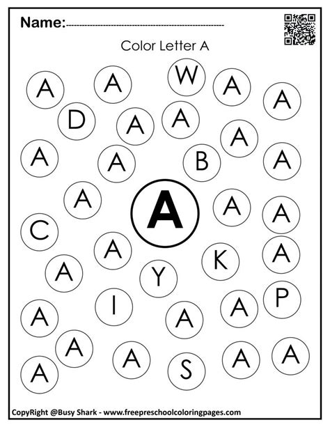 Letter A Dot Markers Free Coloring Pages Busy Shark