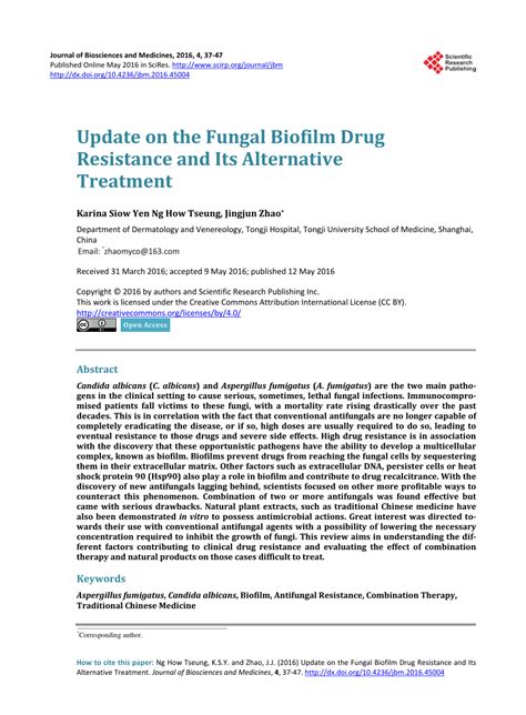 Pdf Update On The Fungal Biofilm Drug Resistance And Its Alternative