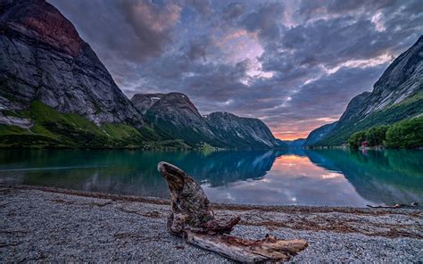 Wallpaper Landscape Mountains Sunset Sea Bay Night