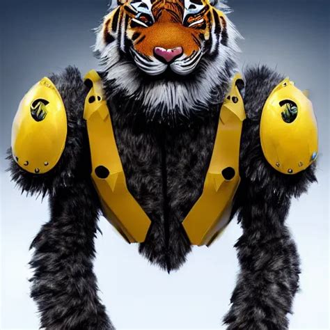A Humanoid Tiger In Futuristic Body Armor And Grey Stable Diffusion