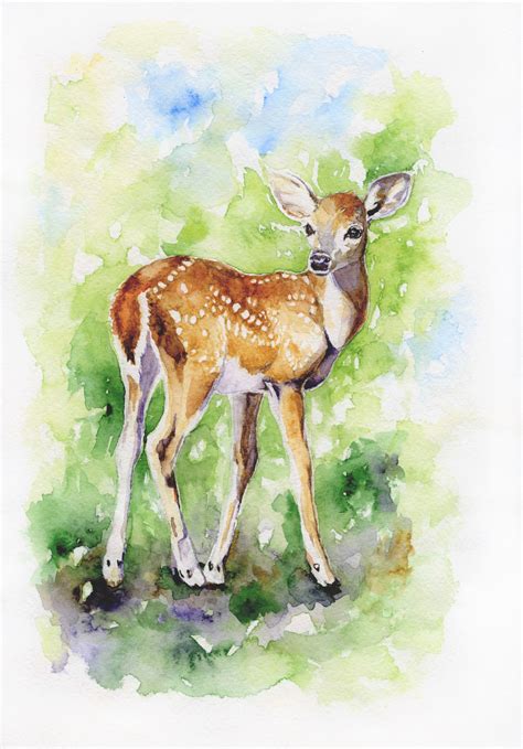 Watercolor Baby Deer Original Painting For Woodland Nursery Wildlife