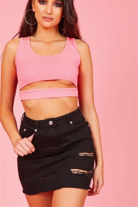 Neon Pink Cut Out Ribbed Crop Top Etsy
