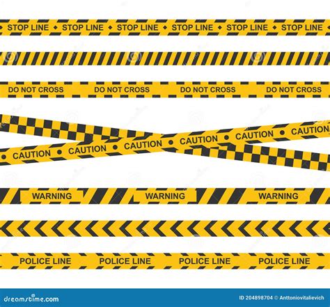 Set Of Yellow Caution Tape Crime Warning Ribbons Caution Warning