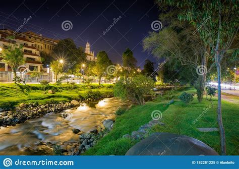 Tomebamba River At Night Cuenca Ecuador Stock Image Image Of