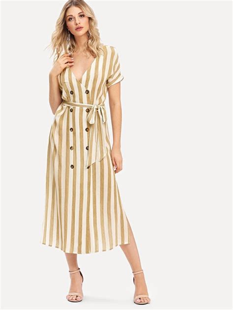 shein double breasted belted striped dress striped dress dresses fashion