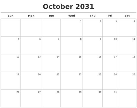 October 2031 Calendar Maker