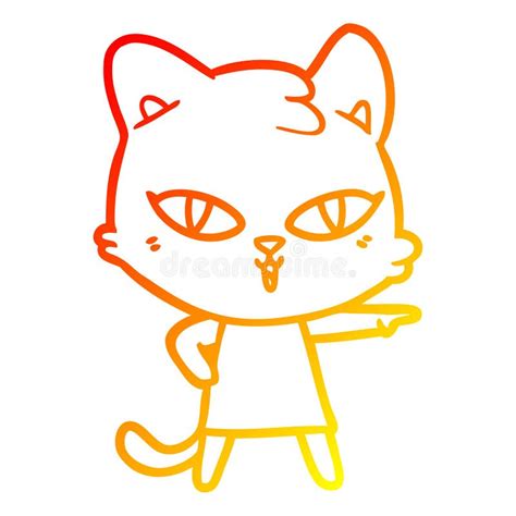 A Creative Warm Gradient Line Drawing Cartoon Cat In Dress Pointing
