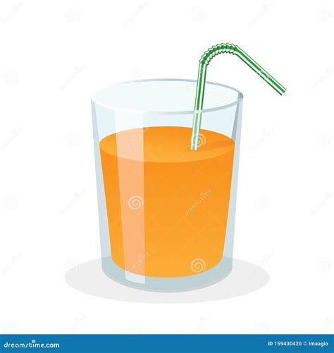 Glass Of Fresh Orange Juice With Drinking Straw Vector Illustration