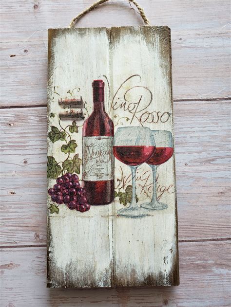 Rustic Wine Sign Red Wine Wall Art Wine Glass Decor Vino Etsy