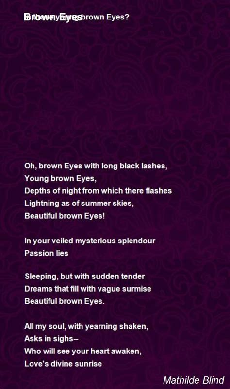 Brown Eyes Poem By Mathilde Blind Poem Hunter