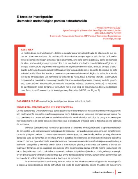 pdf el texto de investigación un modelo metodológico para su estructuración javier nava