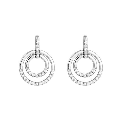 Sterling Silver Cubic Zirconia Double Hoop Drop Earrings Ttt Jewelry