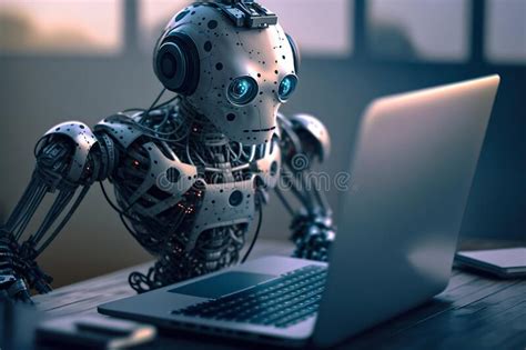 Ai Robot Working On Laptop Generative Ai Stock Illustration