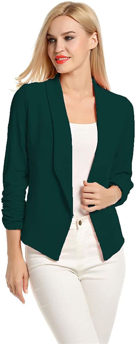 Pogtmm Women 34 Sleeve Blazer Open Front Cardigan Jacket Work Office